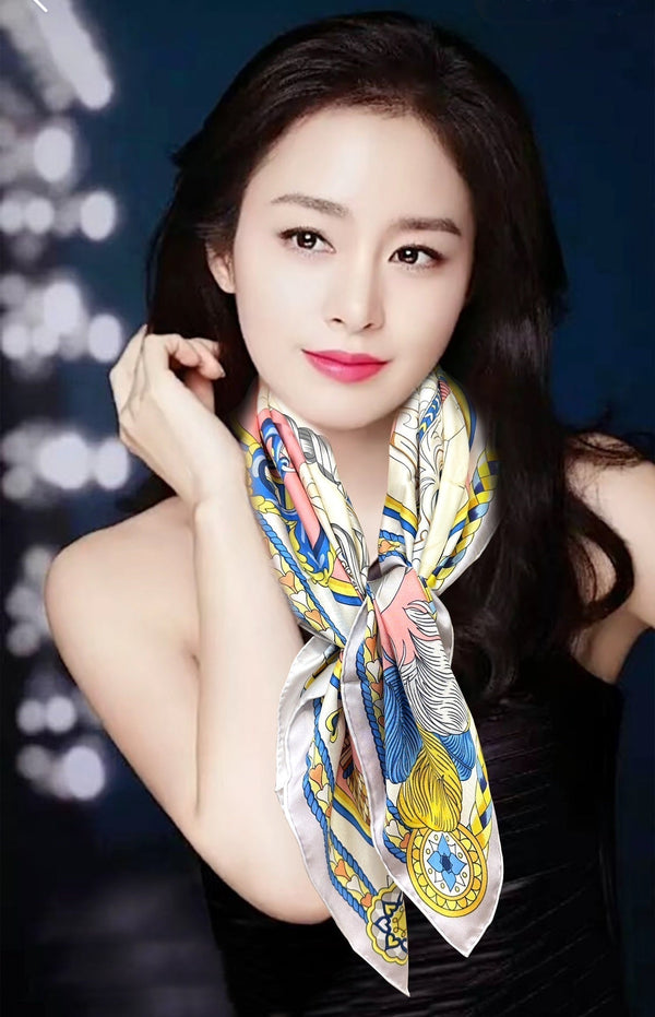 Carré Harnais De Cœur Scarf 90 CM In Pink Colorful Silk 306471