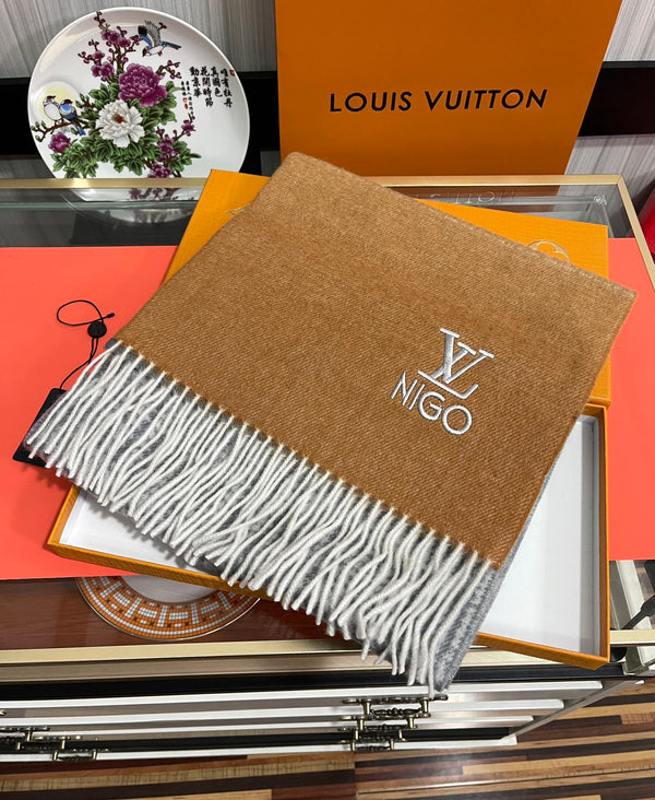 SCARF 200 CM IN BROWN MIX GREY CASHMERE 400011