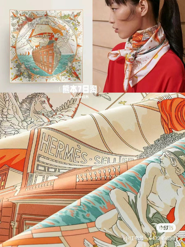 Flagship Silk Scarf 90 CM White Colorful