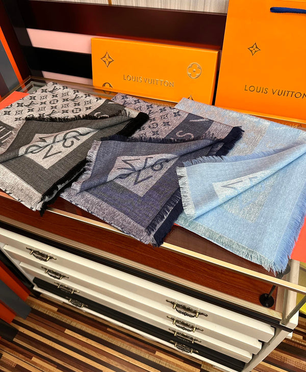 LV Long Scarf 140cm Navy Blue Cashmere 967311