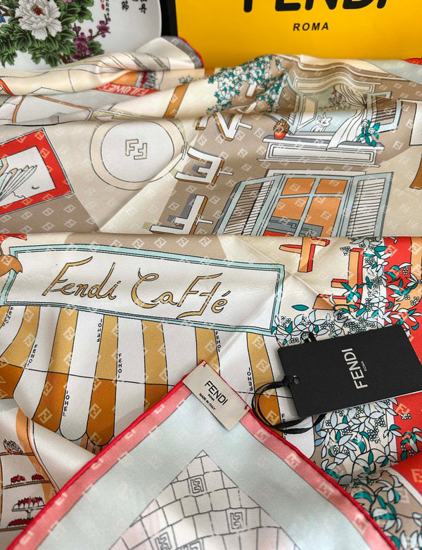 FF 90CM Scarf Orange White Mulberry Silk 103065