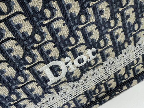 CD Book Tote Blue Dior Oblique Embroidery and White Lace