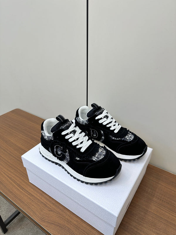 C'est Dior Sneaker In Black Suede And Tweed Fabric 989935