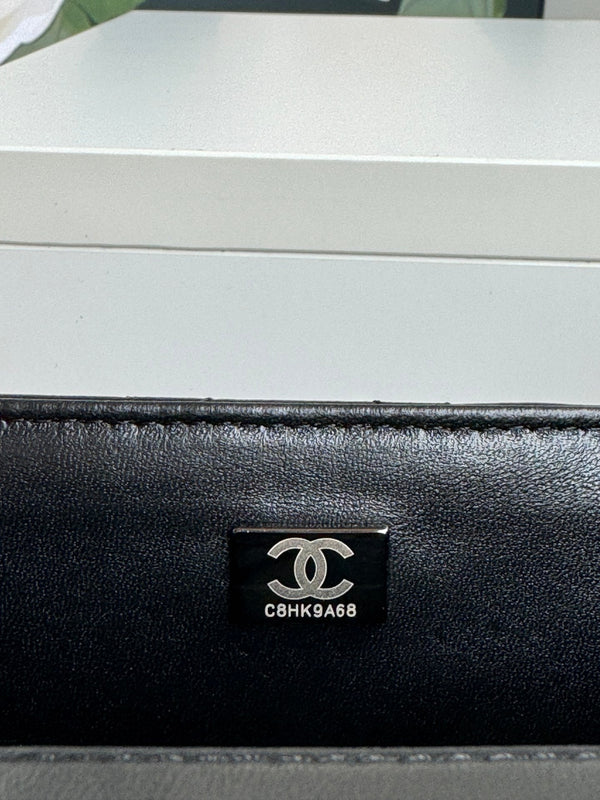 24c mini flap bag 20cm with top handle all black calfskin