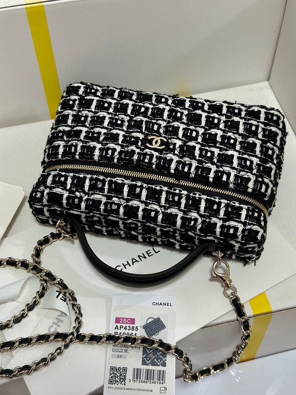 CC 25C Vanity Case Black White Tweed Light Gold Hardware 243667