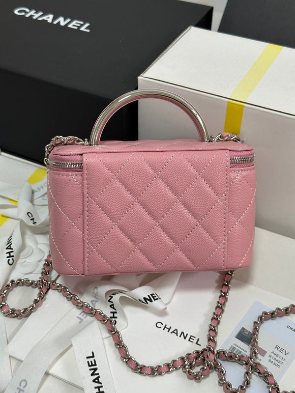 CC 25P Vanity Case 17cm Pink Pastel Leather Silver Hardware 243463
