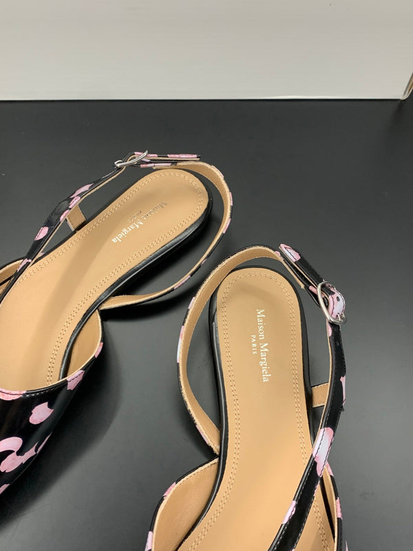 MM Tabi Slingback Flats Black Pink Cowhide 895244