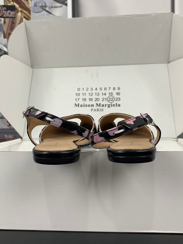 MM Tabi Slingback Flats Black Pink Cowhide 895244