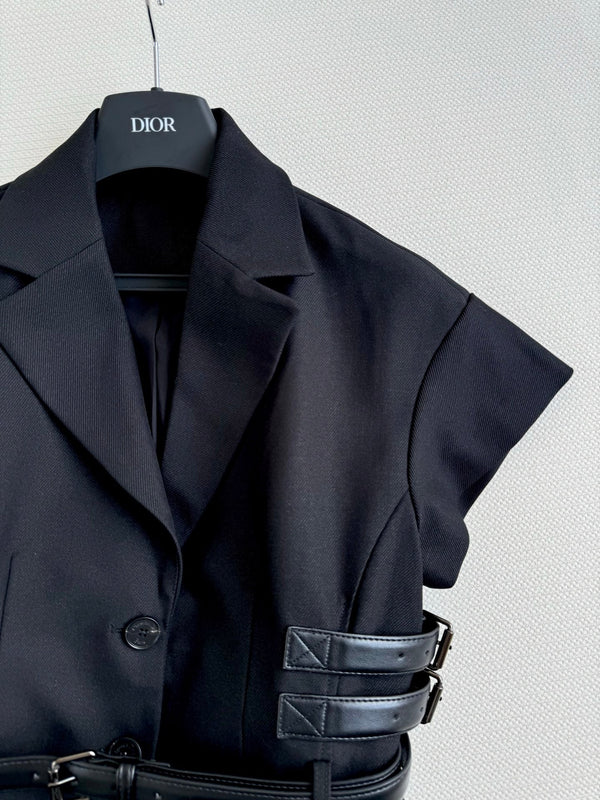 CD 25 Vest With Belt Black Wool Viscose