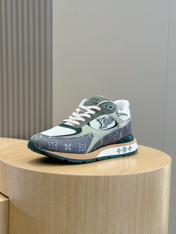 LV RUN AWAY SNEAKERS IN GREY MESH FABRIC AND SUEDE