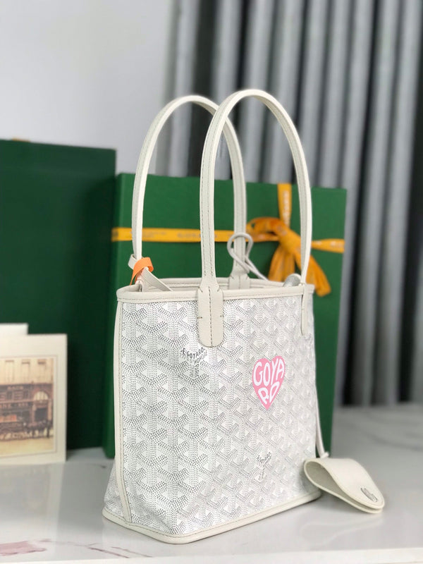 ANJOU MINI BAG 20 IN WHITE CALFSKIN AND GOYARDINE CANVAS