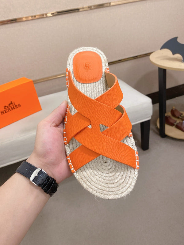 HM Men's Kazimir Sandal Orange Espadrilles Cowhide 700890