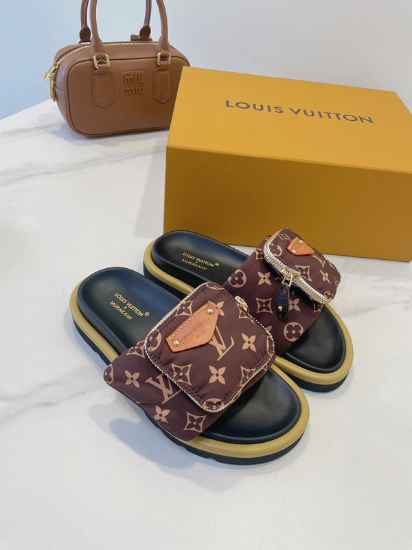 LV x TM Pool Pillow Flat Comfort Mule Brown Monogram Nylon 241325