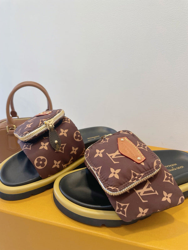 LV x TM Pool Pillow Flat Comfort Mule Brown Monogram Nylon 241325