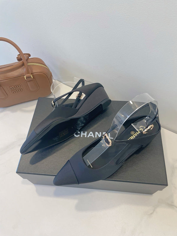 CC 26s T-Strap Slingbacks Black Satin 941621