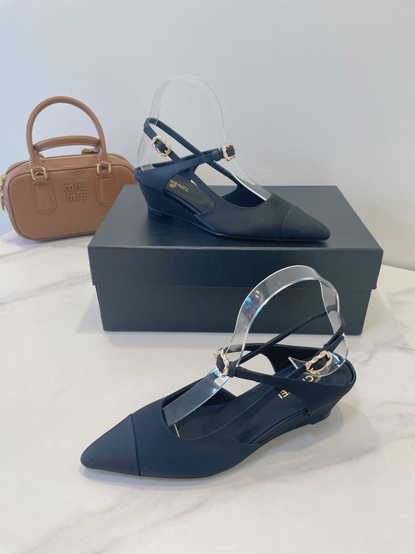 CC 26s T-Strap Slingbacks Black Satin 941621