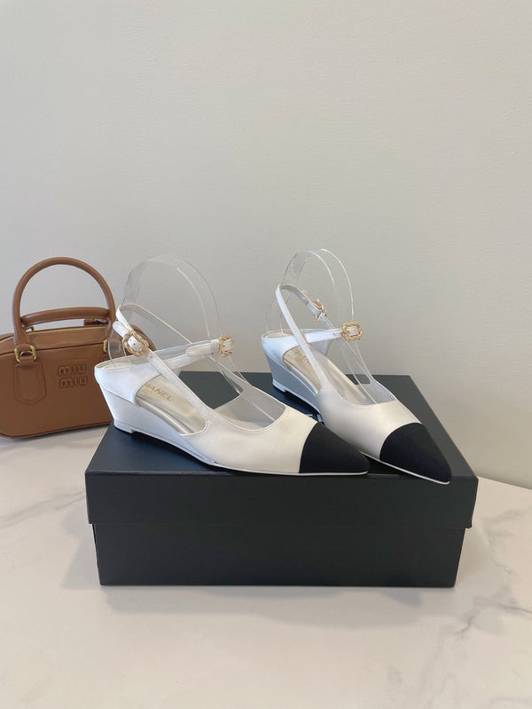CC 26s T-Strap Slingbacks Black White Satin 941623