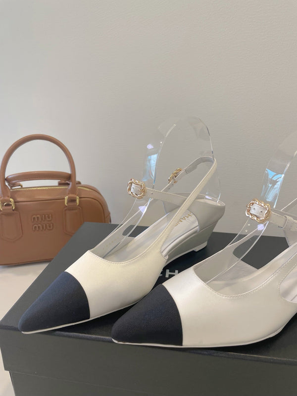 CC 26s T-Strap Slingbacks Black White Satin 941623