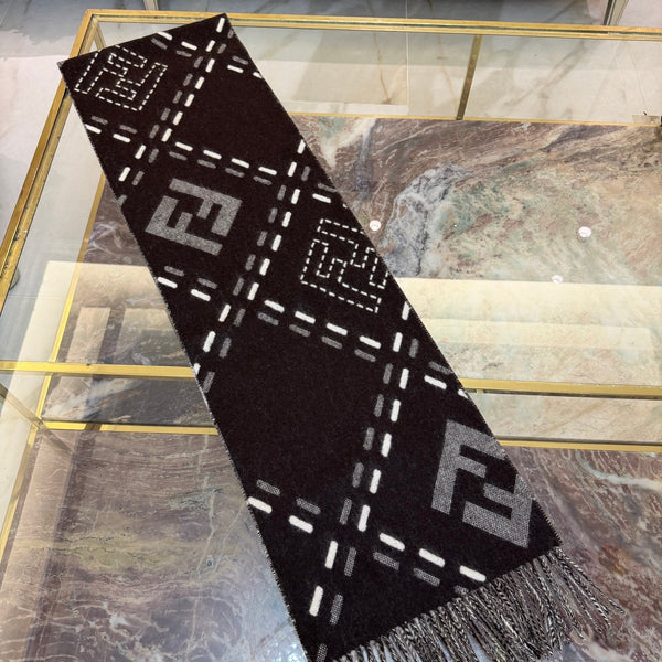 FF 210CM Scarf Black Mix Ivory Sheep Wool 100250
