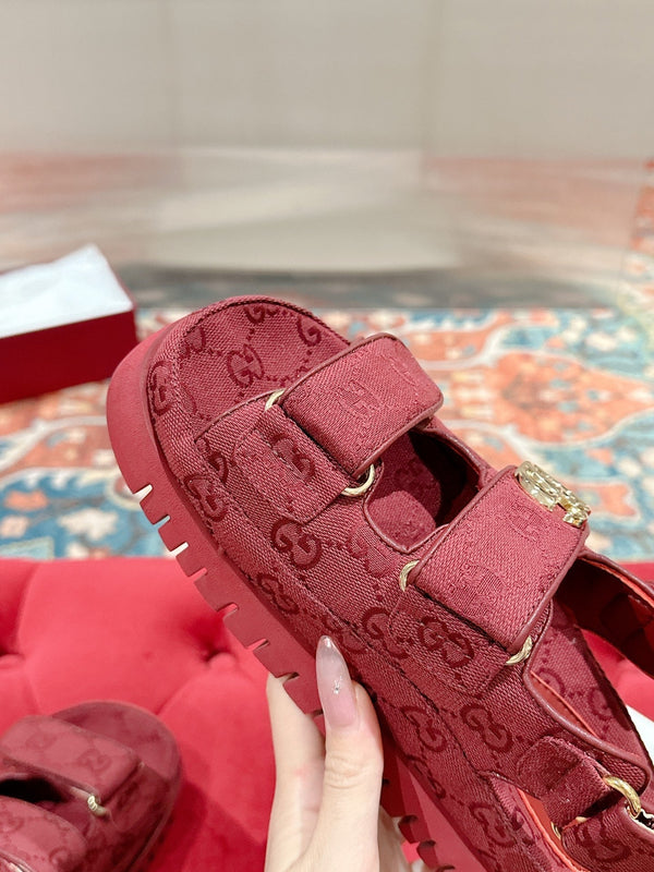 GG 26s Double G Sandals Red Canvas 929384