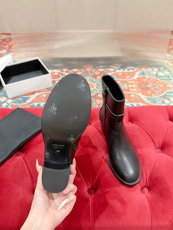 Celine Garance Triomphe Strap Boot 60mm Black Calfskin