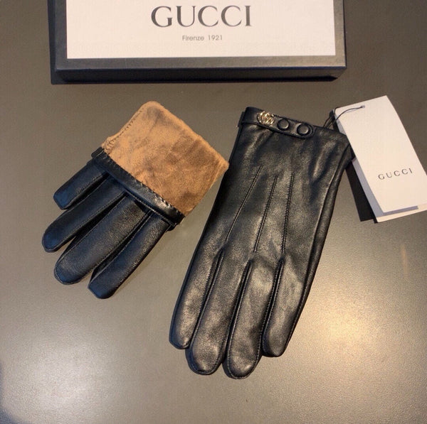 GLOVES WITH DOUBLE BUTTONS IN BLACK LAMBSKIN AND FLEECE LINING 465013