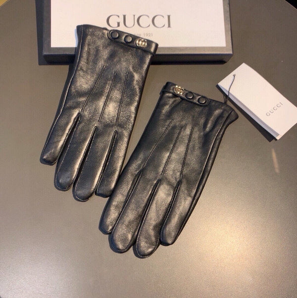 GLOVES WITH DOUBLE BUTTONS IN BLACK LAMBSKIN AND FLEECE LINING 465013