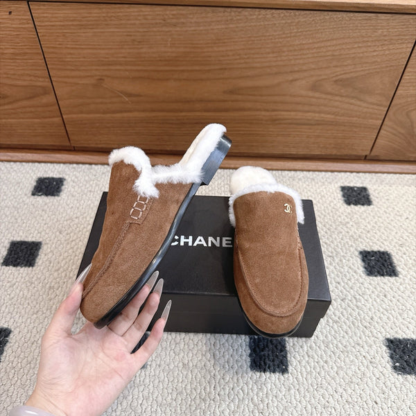 CC 26s Mule Mir Half-Slippers Brown White Shearing Suede 983862