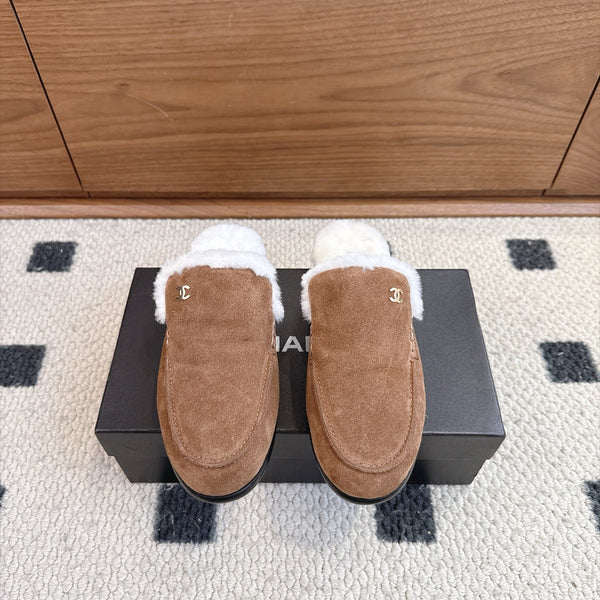 CC 26s Mule Mir Half-Slippers Brown White Shearing Suede 983862
