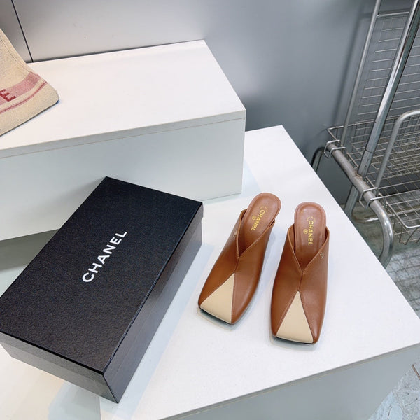 CC Fall 2026 Square Toe High-Heeled Sandals 7cm Beige Brown Sheepskin