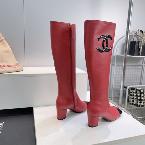 CC 26s Cap-Toe Knee-High Boots 4.5cm Red Stretch Lambskin 966841