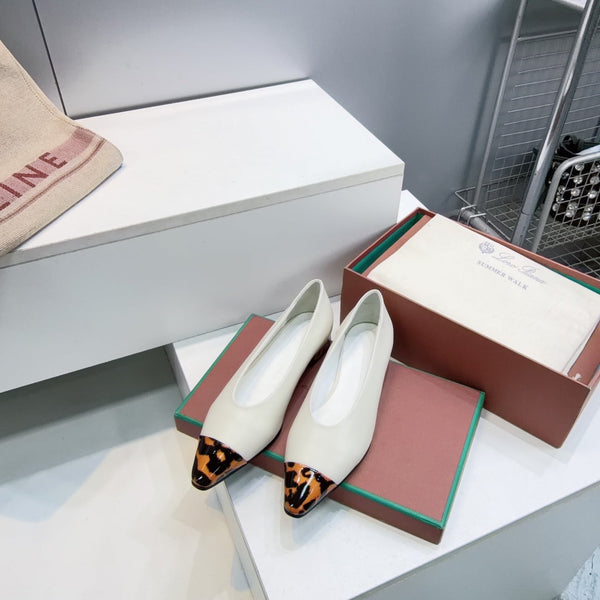 LP Rebecca Cap-Toe Ballet Flats 26s White Tortoiseshell Leather 107411