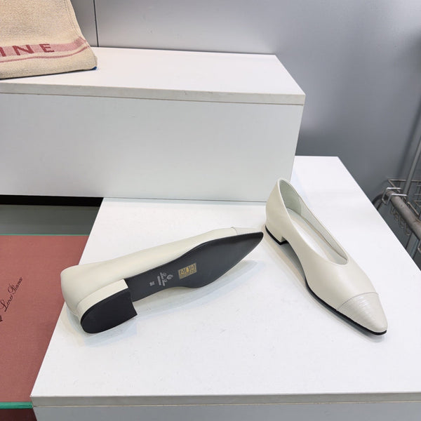 LP Rebecca Cap-Toe Ballet Flats 26s Off-White Calfskin Leather 105424