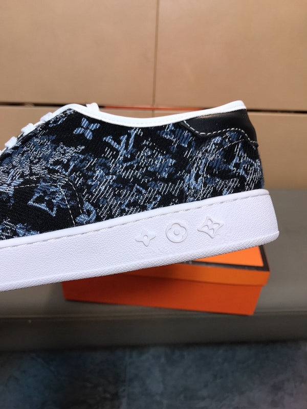 LV TRAINER BLACK MIX BLUE MONOGRAM JACQUARD