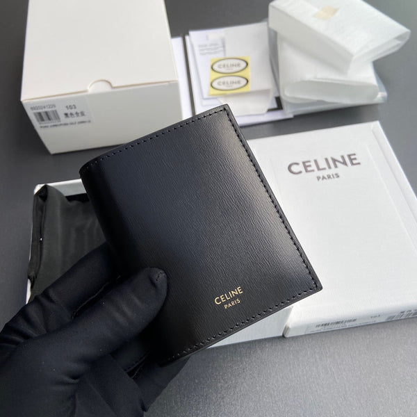TRIOMPHE Compact Wallet Charms Black Grained Cowhide