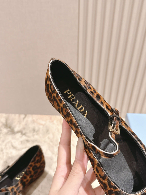 PRA 25s Ballet Flats with Small Buckle Leopard Printed Calf-hair 449706
