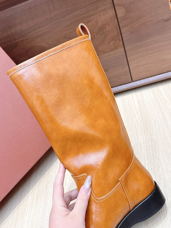 LP Mid-Calf Boots 20mm Brown Cowhide Sheepskin 447744