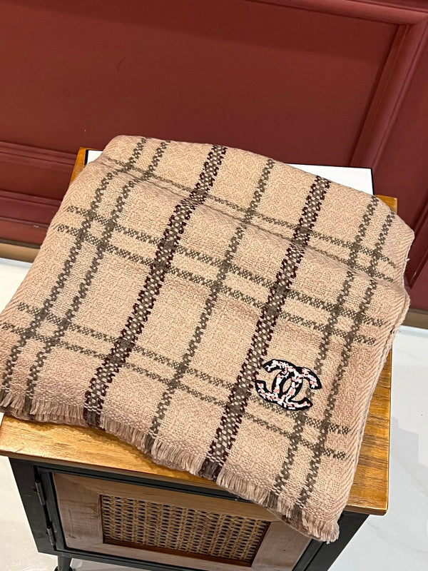 CC Scarf 190 CM In Dark Beige With Brown Stripes Wool 420037