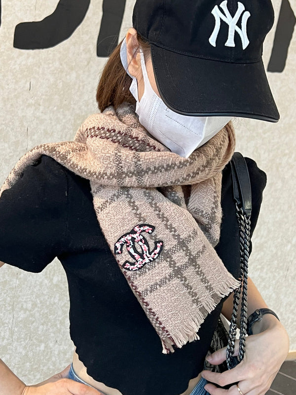 CC Scarf 190 CM In Dark Beige With Brown Stripes Wool 420037