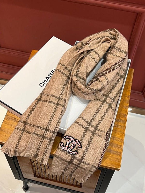CC Scarf 190 CM In Dark Beige With Brown Stripes Wool 420037