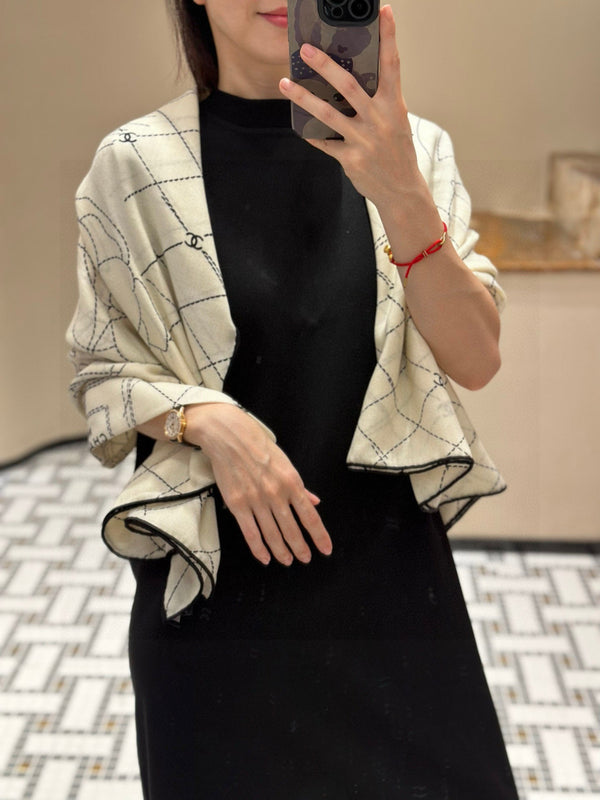 CC 25 Scarf 140cm White Black Cashmere 293212