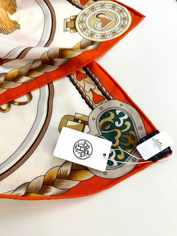 Harnais De Coeur Scarf 135 CM In Orange Colorful Cashmere And Silk 381092