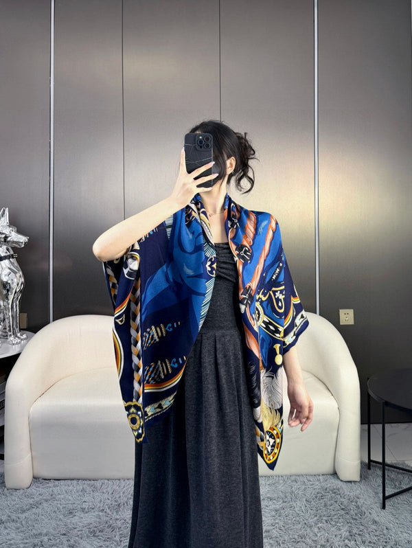 Harnais De Coeur Scarf 135 CM In Black Colorful Cashmere And Silk 381095