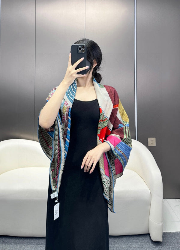 Scarf 140 CM In Blue Black Colorful Silk