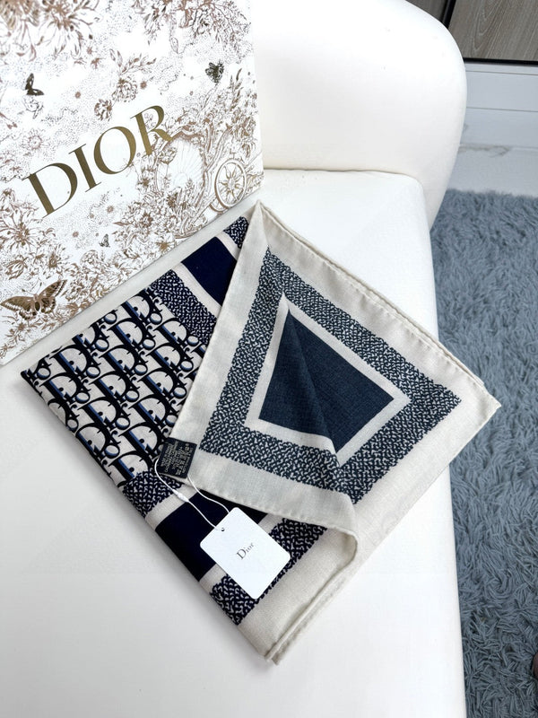 MONOGRAM SQUARE SCARF 140 CM IN BLACK MIX WHITE CASHMERE AND SILK 413742