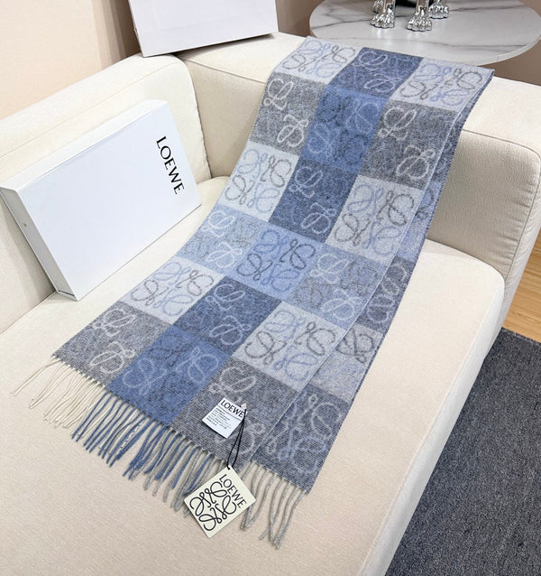 Loewe Scarf 180CM Light Blue Gray Wool Cashmere 968613