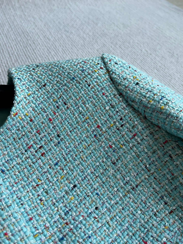 CC 25 Round-neck Slub Coat In Blue-Green Tweed 275793