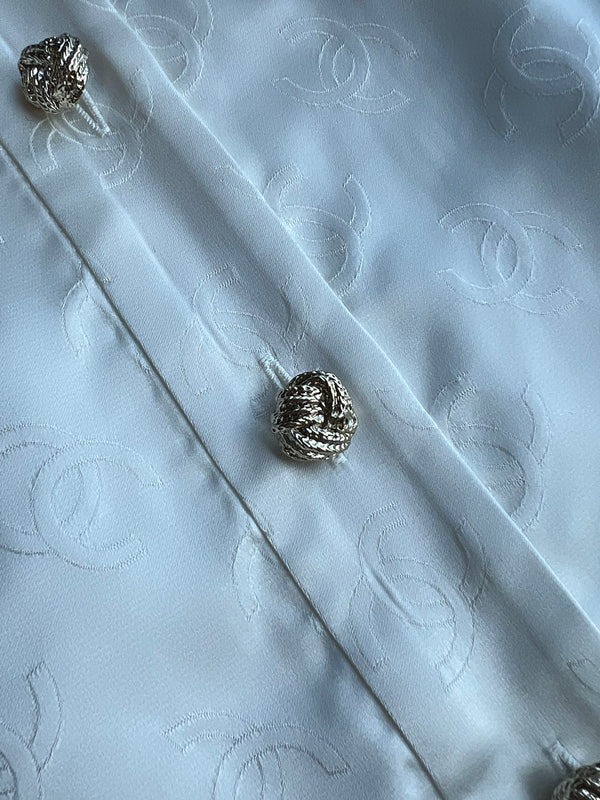 CC 25SS Round Neck Jacket in White Silk Jacquard 277155