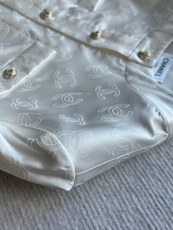 CC 25SS Round Neck Jacket in White Silk Jacquard 277155