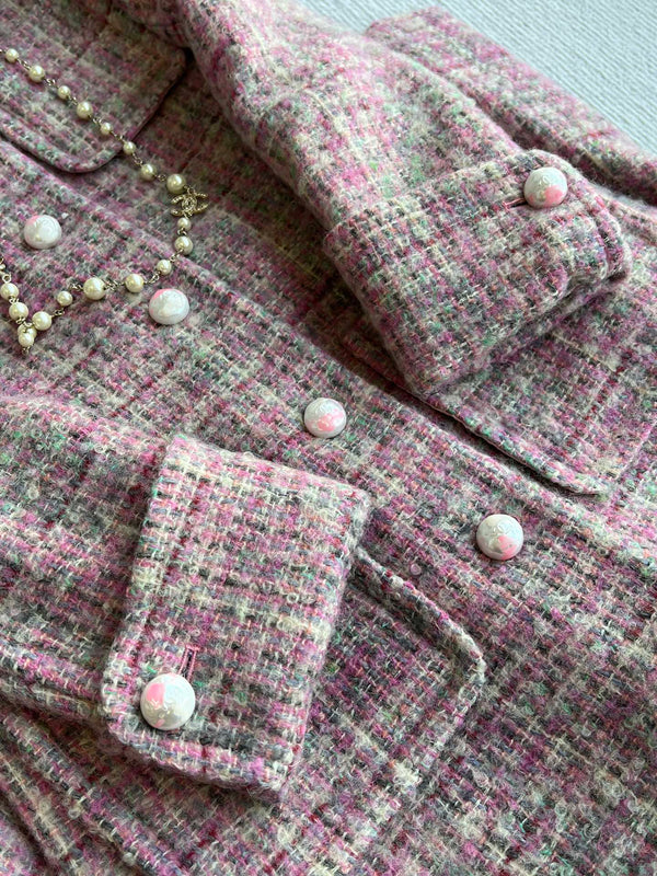 Chanel 25 Long Coat Pink Mohair Wool 318385